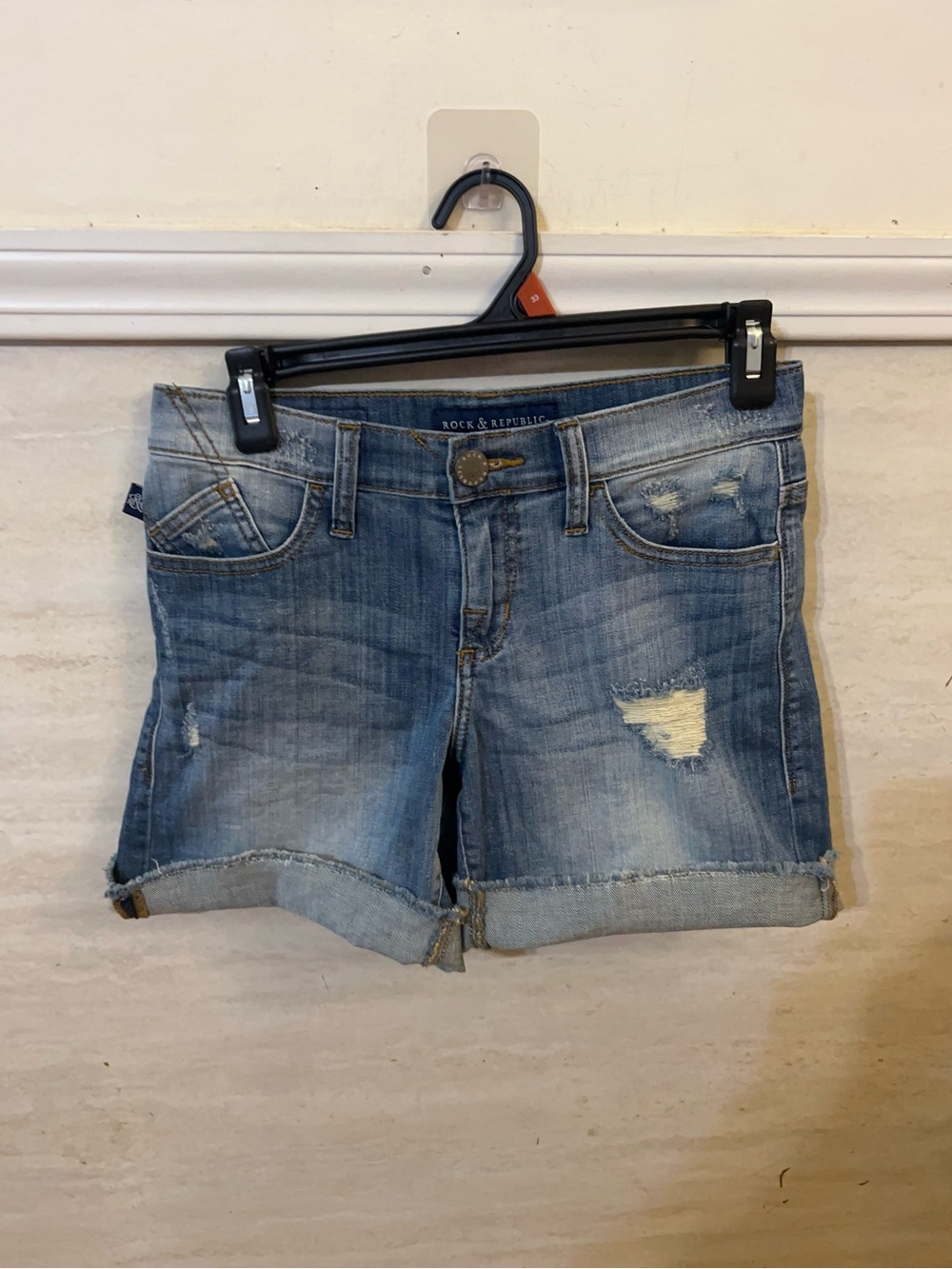 Rock & Republic Distressed Rolled Hem Denim Shorts
